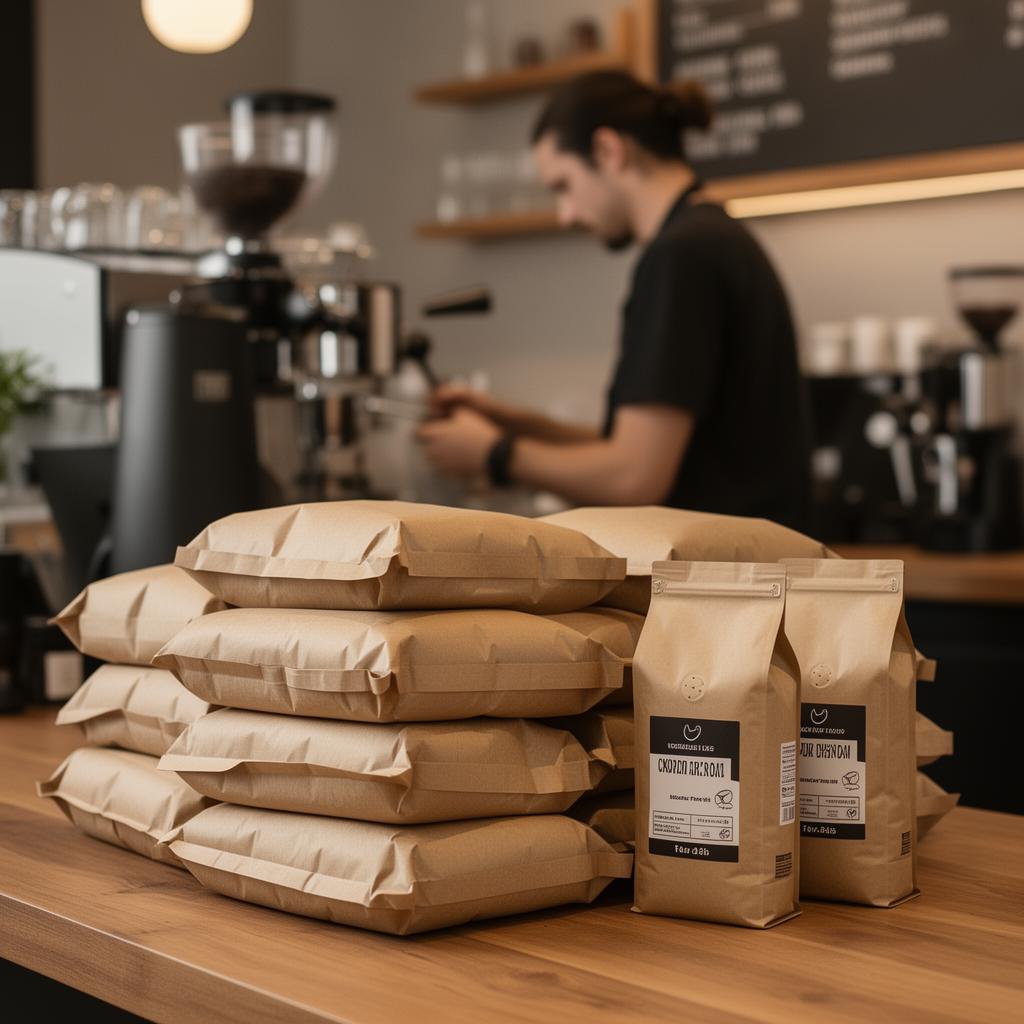 Bolsas de café para mayoreo en una tostaduría